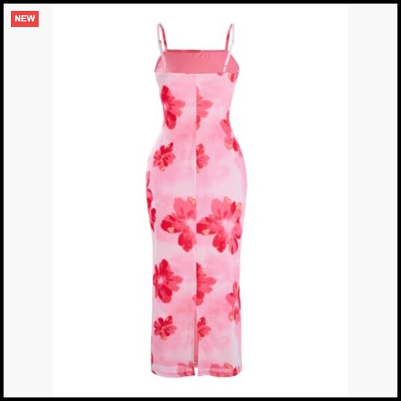 Floral Midi Dress Elegant Bodycon Chic Summer Vacation Party Wear Open Back - Picture 2 of 7